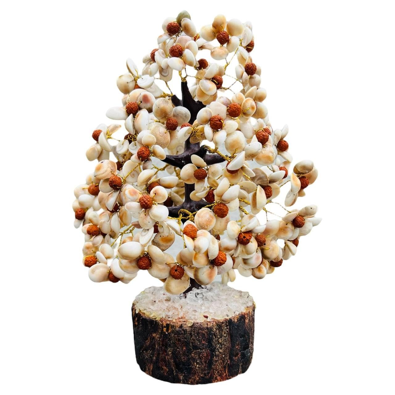 White Crystal Gomti Chakra with Rudraksha Tree for Good Luck, Positive Energy (Large Size - 300 Beads)