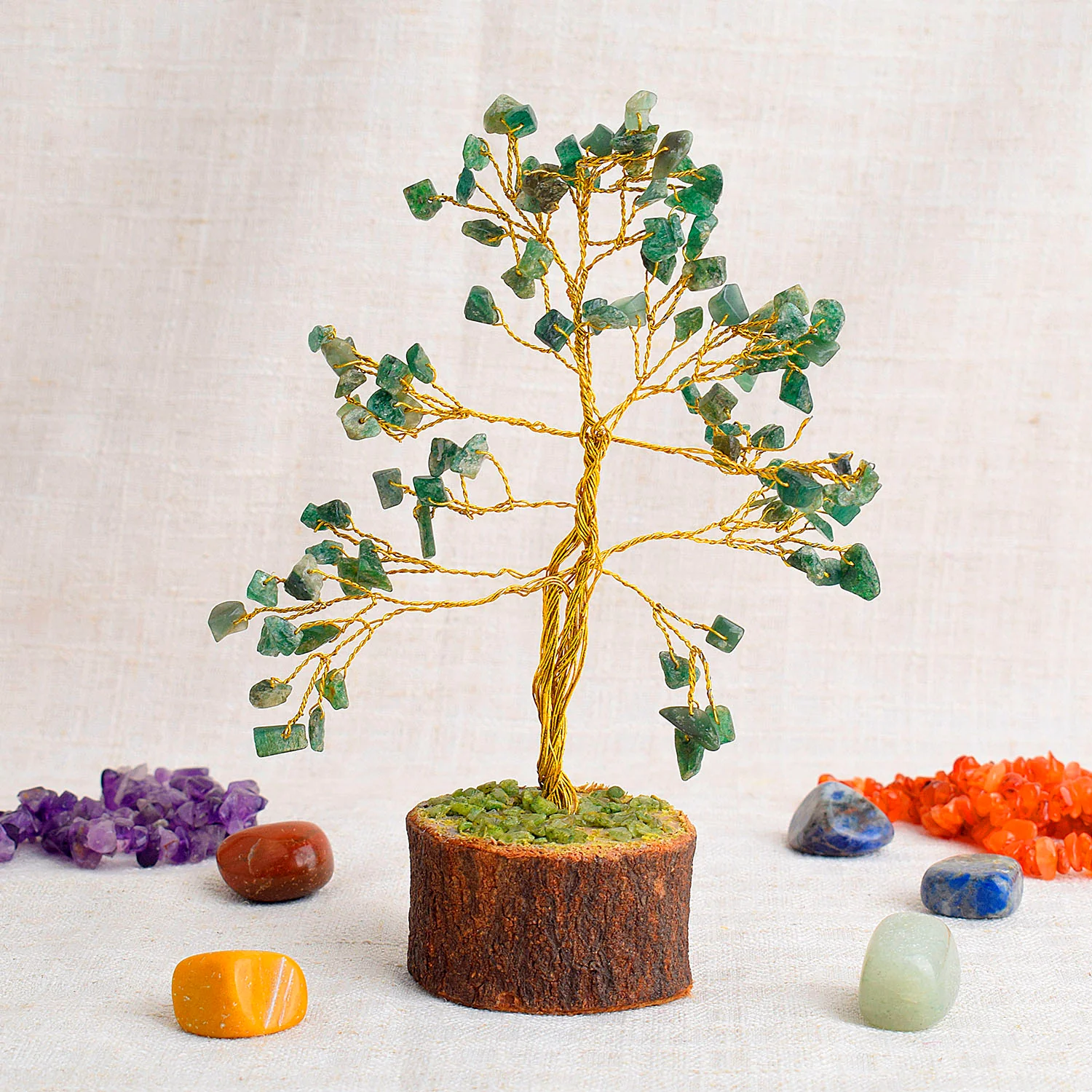 Natural Green Aventurine Crystal Stone Tree For Luck & Prosperity