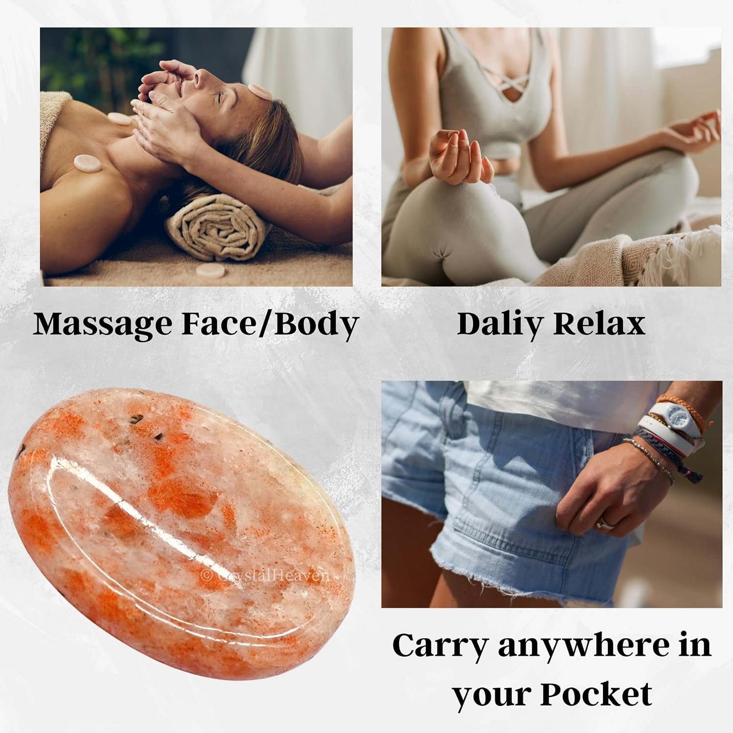 Certified Natural Sunstone Palm Stone for Relaxation for Anxiety Stress, Crystal Healing & Yoga Meditation, Spiritual Awakening, Feng Shui- AAA Grade 3 Pc set - Image 2