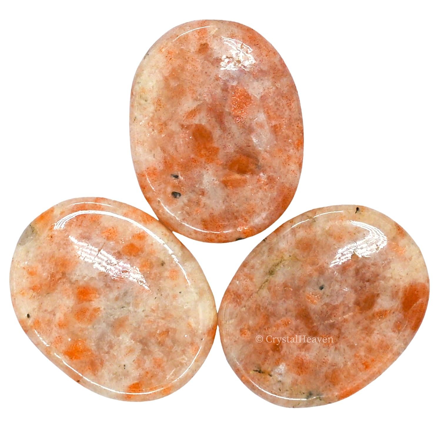 Certified Natural Sunstone Palm Stone for Relaxation for Anxiety Stress, Crystal Healing & Yoga Meditation, Spiritual Awakening, Feng Shui- AAA Grade 3 Pc set