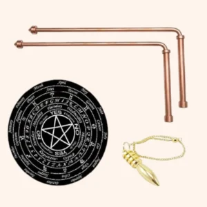 COPPER DOWSING ROD WITH HANDLE PAIR 8MM SET OF BOARD AND PENDULAM ASORTED