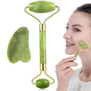 Green Jade Roller & Gua Sha set for Facial Micro Circulation, Reduces Wrinkles, Improves Skin Elasticity