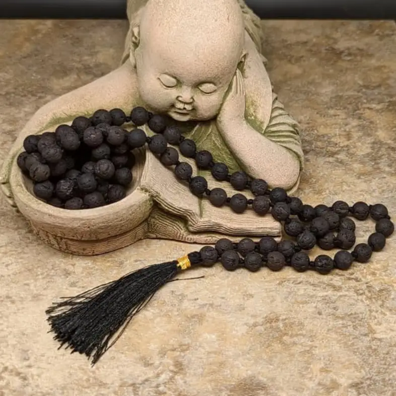 Natural Lava Stone Mala & Lava Stone Bracelet Combo (Black Rosary Beads Lava Mala) - Image 2