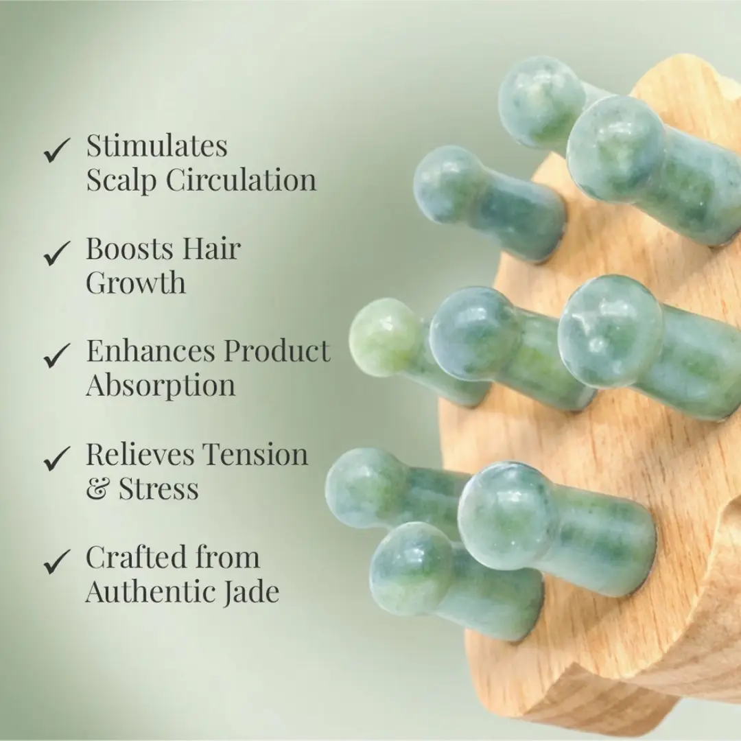 Natural Jade Green Crystal Scalp Massager Tool for Haircare & Relaxation - Image 2