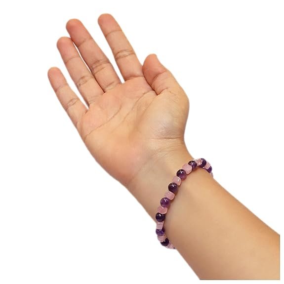 Rose Quartz and Amethyst Bracelet For Mind Healing, Love, Romance & Relationship - Image 3
