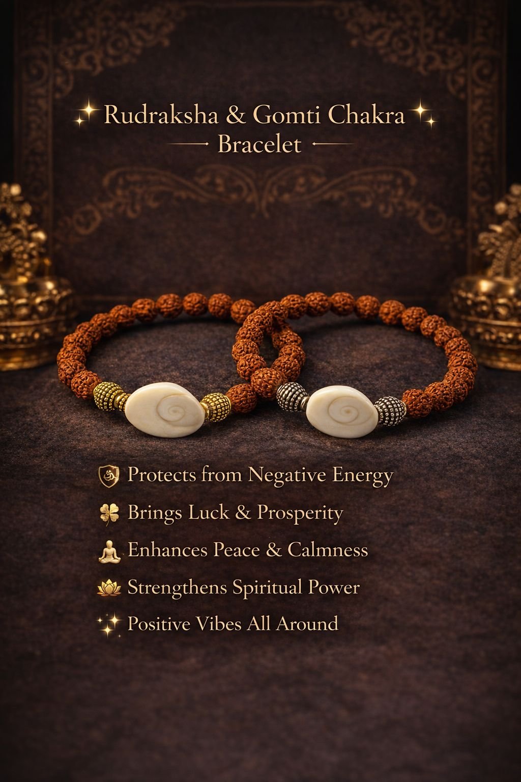 Rudraksha with Gomti Chakra Bracelet For Money and Success - Image 4